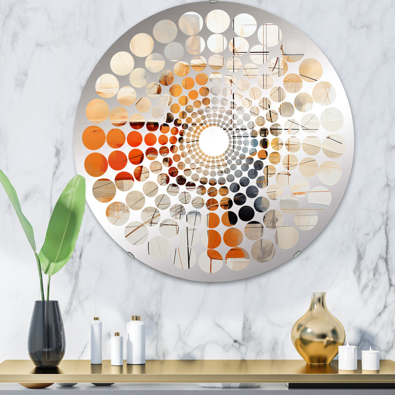 Orange gris, dessin au trait abstrait expressionnisme, cercle décoratif à pois radiaux - dessin au trait orange gris, expressionnisme abstrait