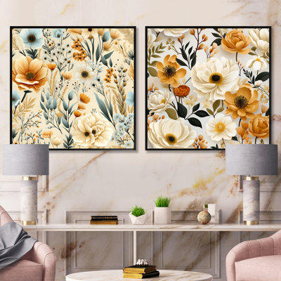 Ensemble de 2 carrés floraux beiges rustiques