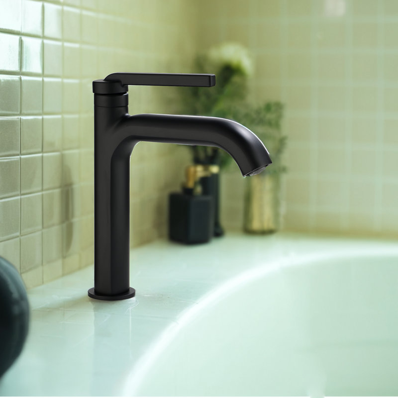 Robinet de lavabo pour salle de bain à poignée simple en laiton massif 9 "H, Noir mat