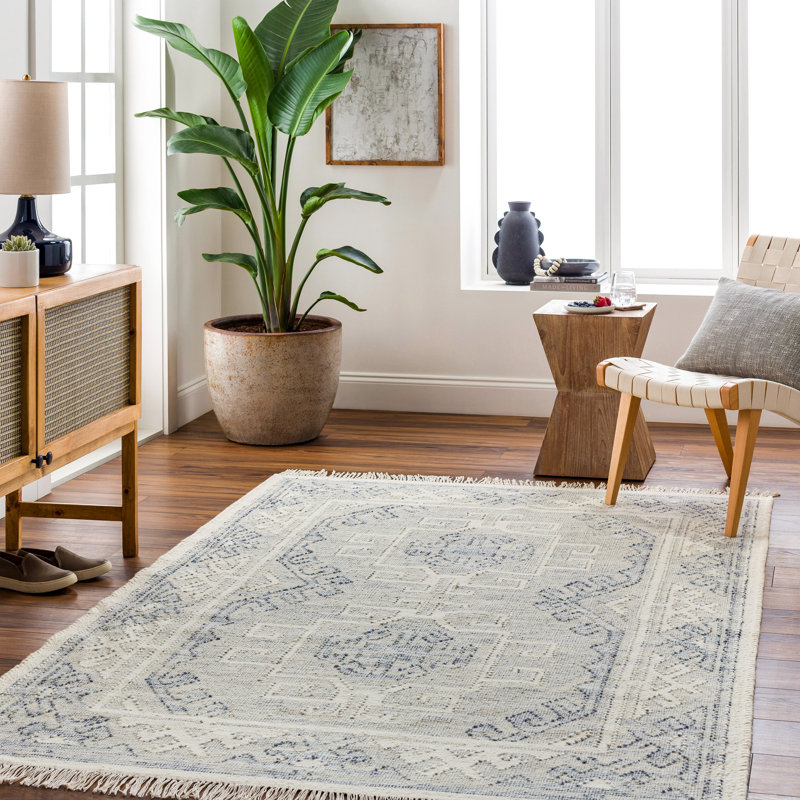 Tapis oriental gris en laine tissé à la main Saber, Rectangle 6 pi x 9 pi