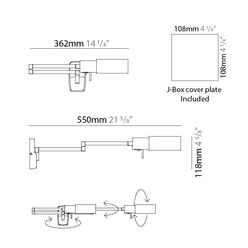 Elea Lectura 3 - Light Aluminum LED Swing Arm, Nickel
