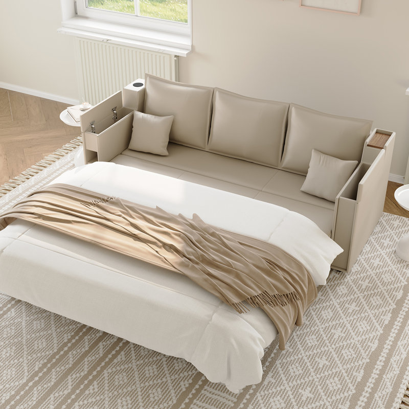 Modern Convertible Sofa Bed with Bluetooth Speakers, Daybed with USB Charging and Hidden Storage
