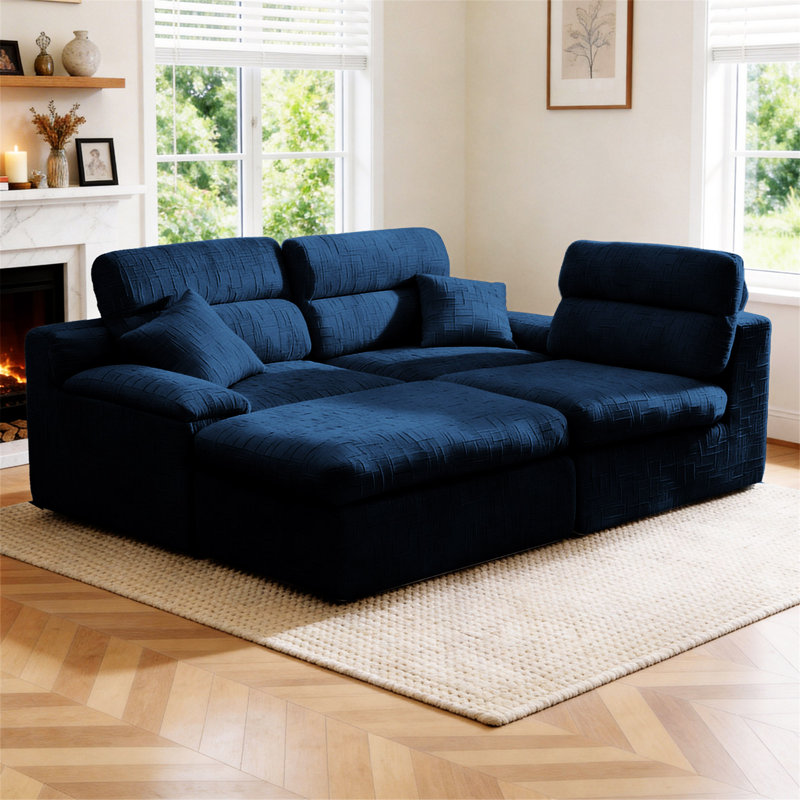 Canapé d'angle avec dossier haut, canapé en L avec chenille flammée, coussin en éponge haute densité compressé, canapé sans assemblage peu encombrant pour le salon, un appartement