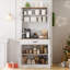 Armoire de cuisine, armoire de rangement haute avec support à micro-ondes, buffet autoportant-104005349