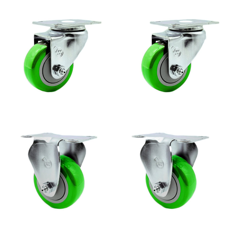 Ensemble de roulettes à plateau pivotant en polyuréthane 3 pouces avec 2 plateaux rigides, Vert