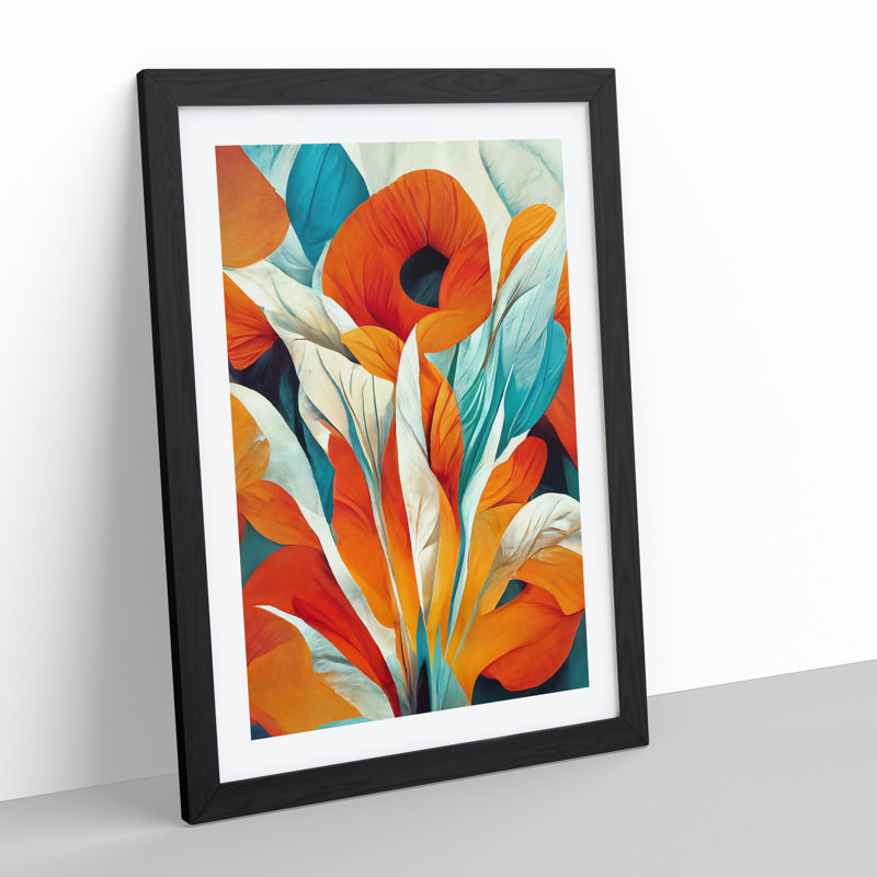 XV1022-3644X Pretty Abstract Flowers No.3 - Print, 36cm H x 27cm W, Black Framed, White