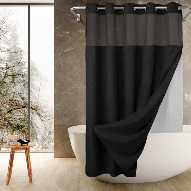 Rideau de douche Ramjani Waffle Weave, Noir, H 80 po x l 74 po