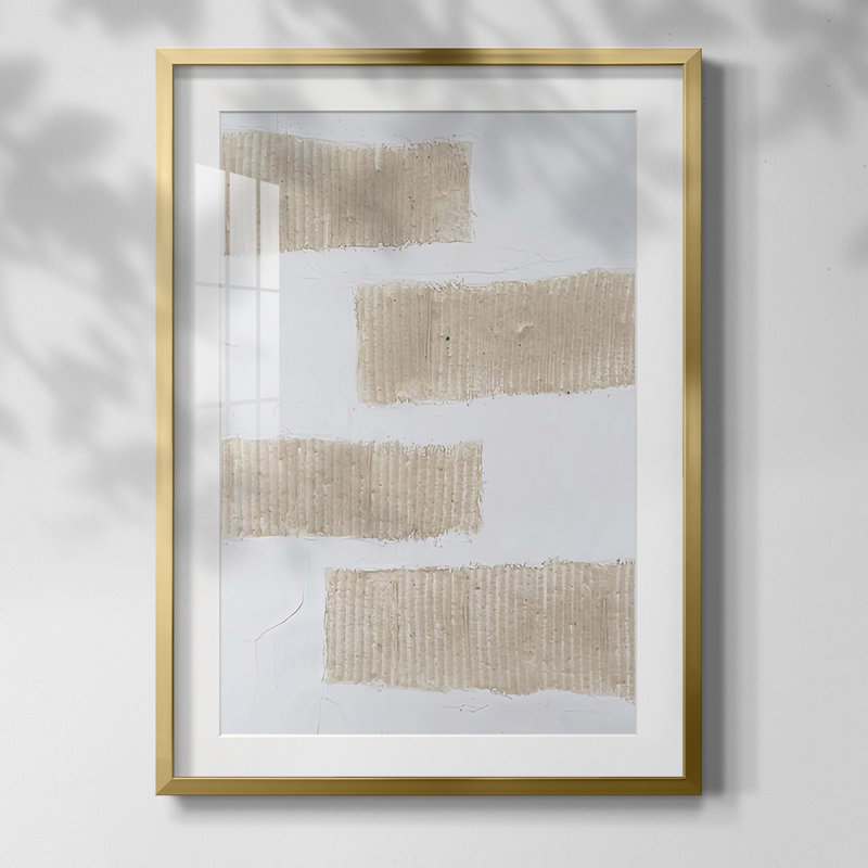 Textures écru II, Blanc, Papier avec cadre doré