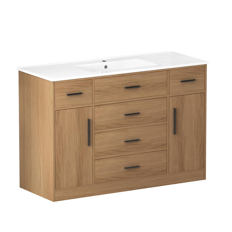 Meuble-lavabo de 48 po, Noir, Chêne clair