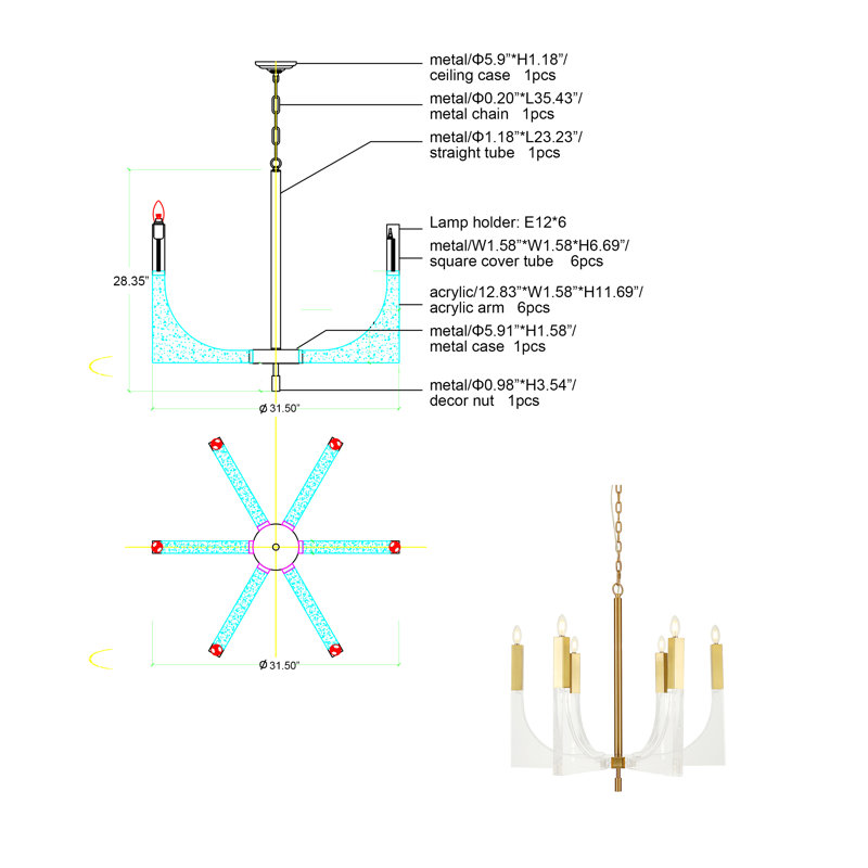 6 - Light Candle Style Classic/Traditional Chandelier