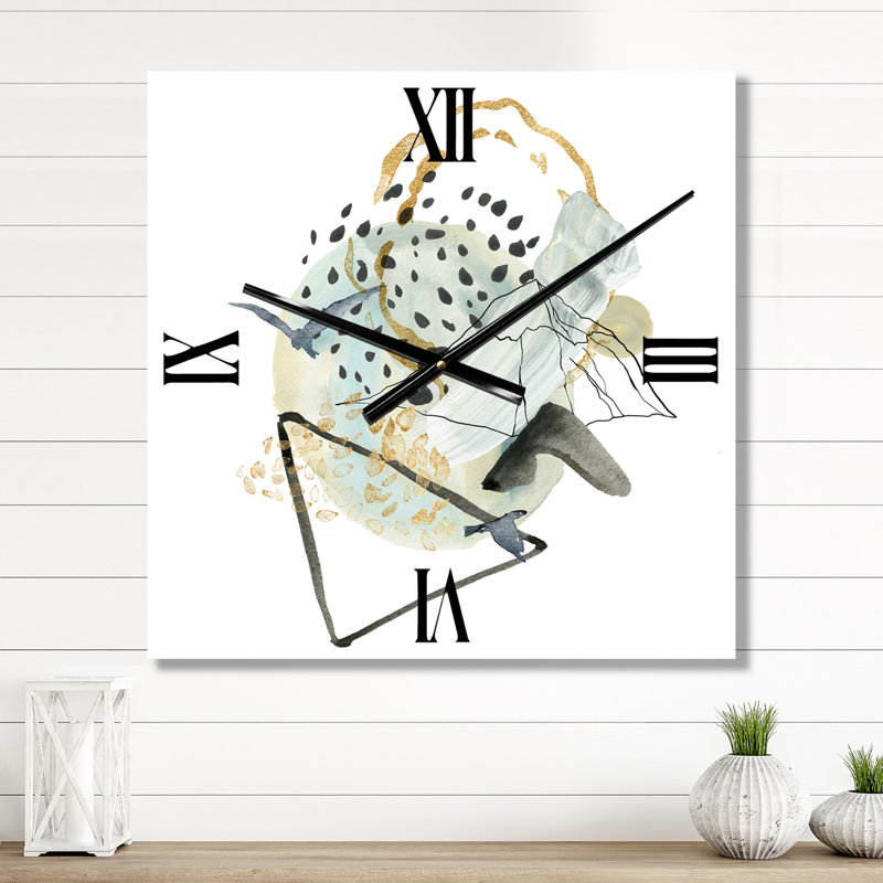 Gouache de paysage abstrait avec horloge murale oiseau de montagne, Très grand
