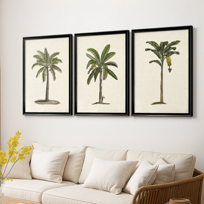 3 pièces, UK CH British Palms I - Toile tendue avec châssis encadré, Noir, H 21 po x l 30 po