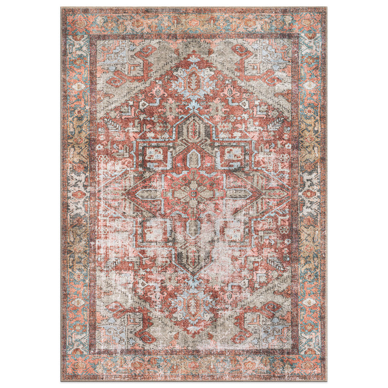 Vintage Boho Medallion Machine Washable Non Slip Area Rug, Rectangle 9' x 12'