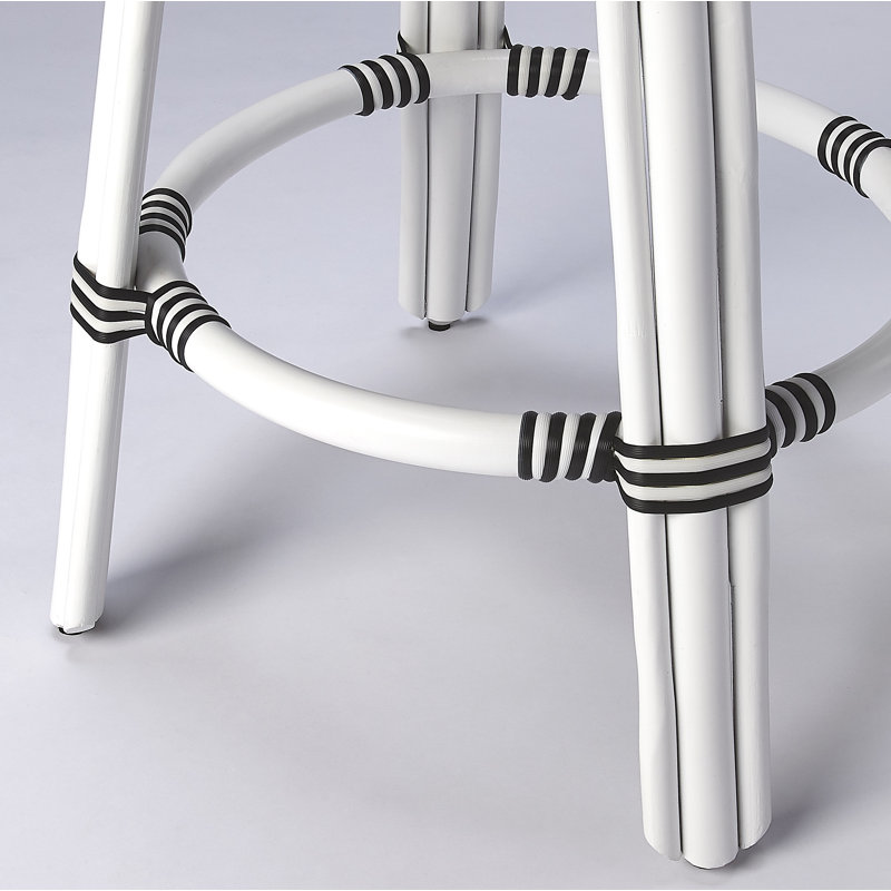 Alastair 24" Rattan Counter Stool - White/Black Dot / White Rattan Frame, Counter Stool (24" Seat Height)