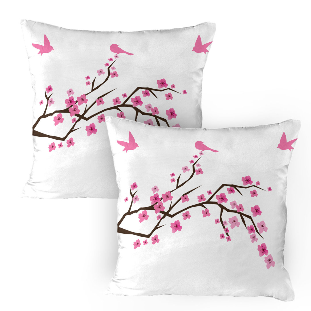 Kissenbezug Packung mit 2, Japanische Kirschblüten-Kunst, Pale Fuchsia Rosa