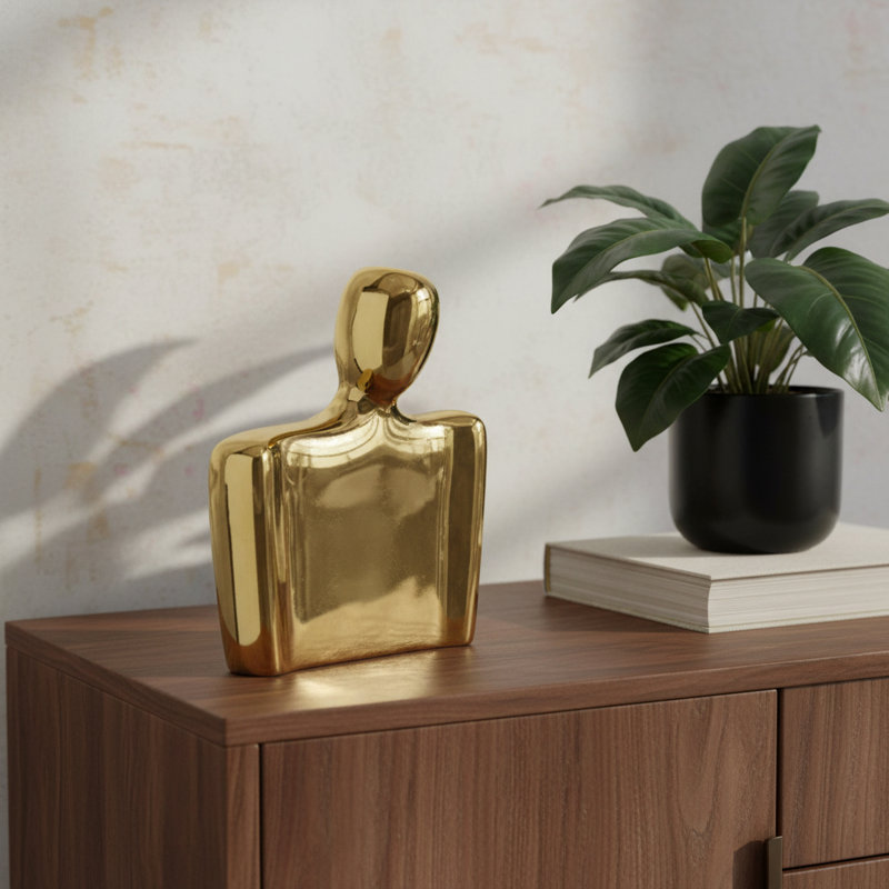 Electric Plating Art Human Body Abstract Statue Vase - 8" x 3" x 10" - Gold/White