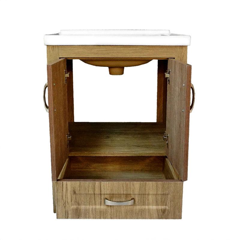 24'' Medium Brown PVC Freestanding Bathroom Vanity with Ceramic Top