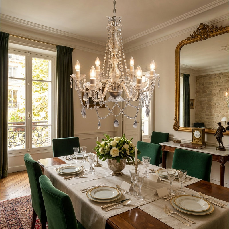 6-Light Chrome Chandelier With Clear Crystals