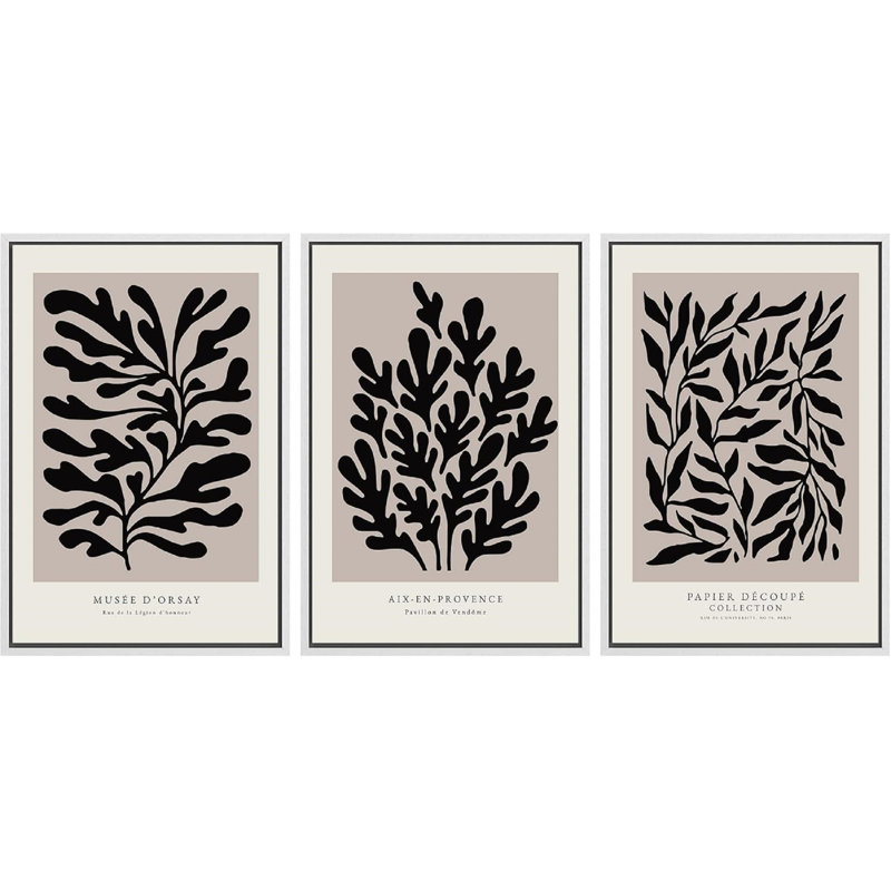 " Papier Decoupe Collection French Retro Art Decor Flower Plants " by Henri Matisse 3 - Pieces, White Framed
