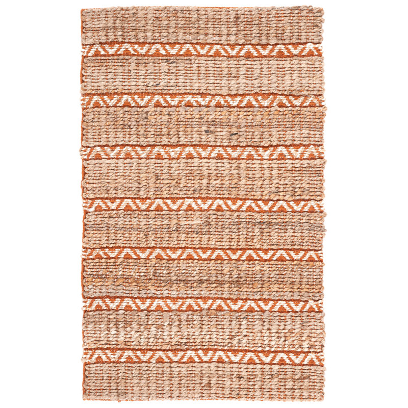 Iffath Natural Fiber Flat Weave Jute/Cotton Geometric Rug in Rust/Natural, Rectangle 4' x 6'