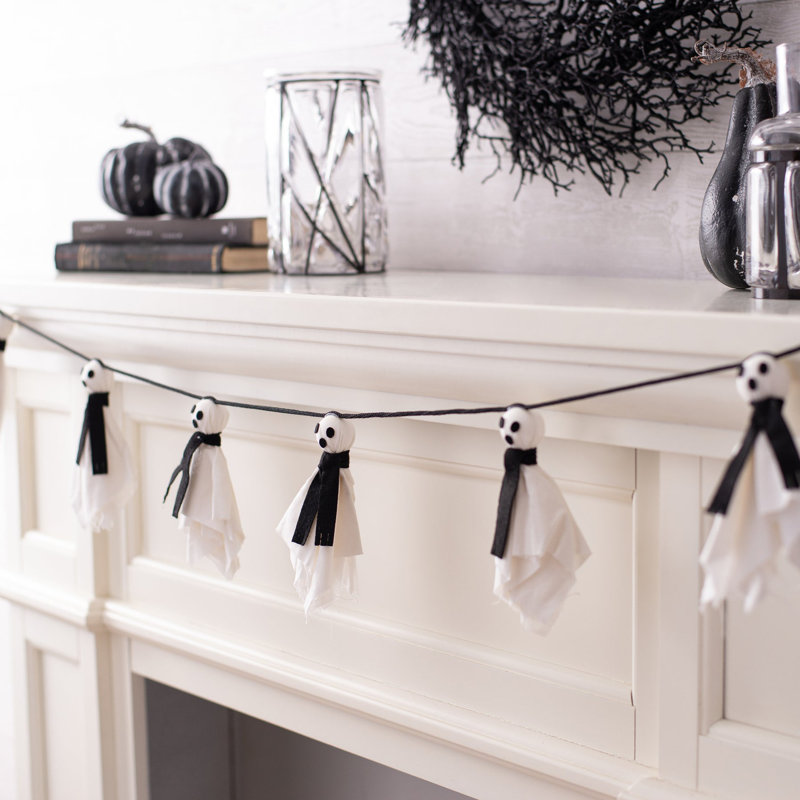 BOO White Ghost in Black Scarf Hanging Fabric Garland Banner Halloween Décor Prop