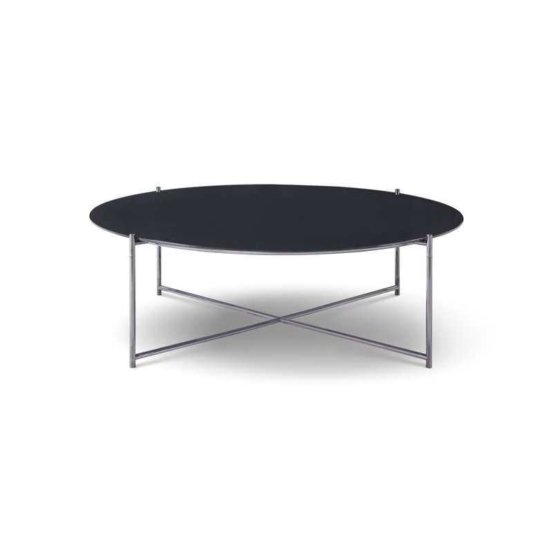 Alnisa Cross Legs Coffee Table, Dark Chrome, Grey, 36.7cm H x 113.5cm W x 113.5cm D