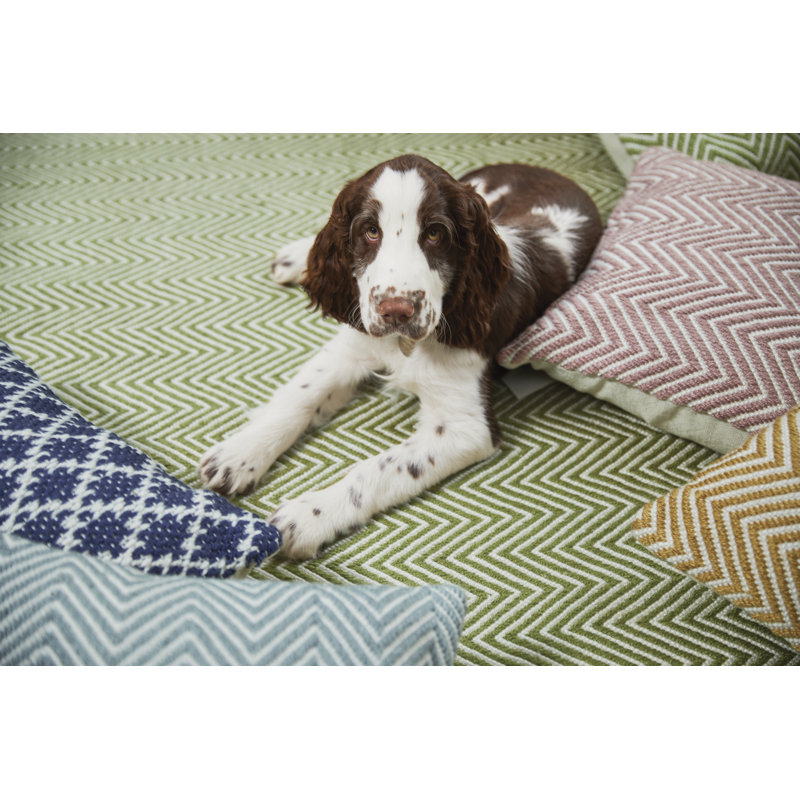 Herringbone Washable Green Rug, Rectangle 120 x 170cm