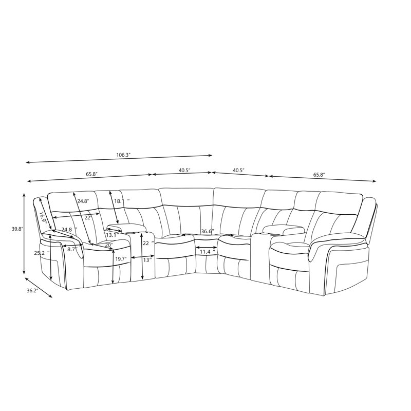 Canapé modulaire inclinable symétrique en similicuir Spokane