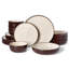Service de table 16 pièces en grès avec bols à pâtes - Service pour 4, kaki clair et cacao-133400272