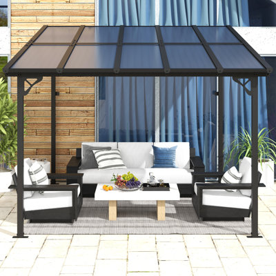 10 Ft. W x 10 Ft. D Outdoor Metal Pergola with Sloped Roof Patio Gazebo for Backyard, Black