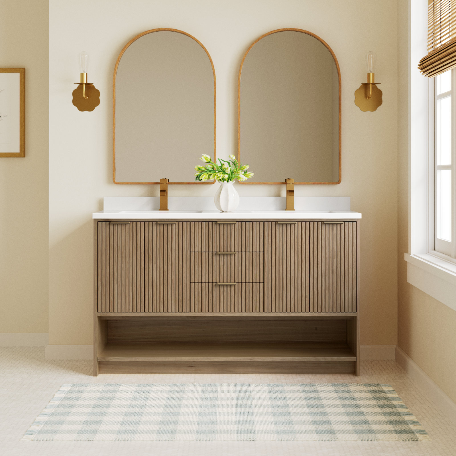 Anelie 55'' Double Bathroom Vanity, Oak
