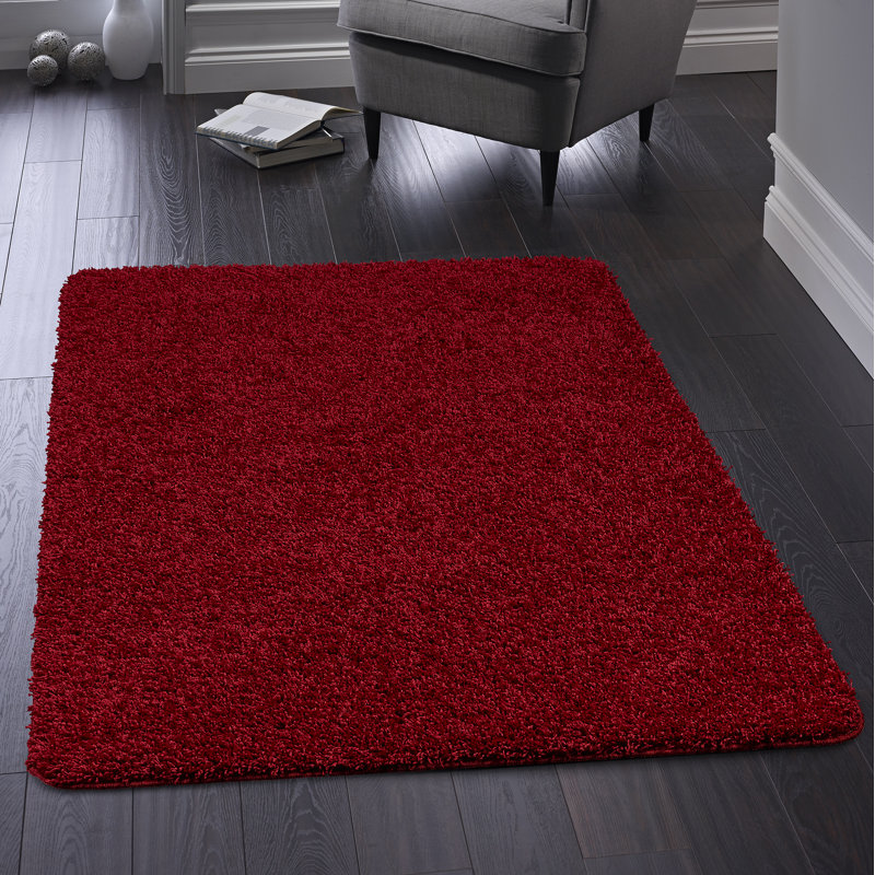 Solid Colour Shaggy Red Area Rug, Rectangle 140 x 200cm