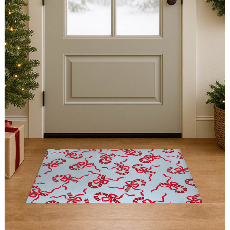 Paillasson Candycanes & Bows, Argent argent, L 24 po x L 36 po