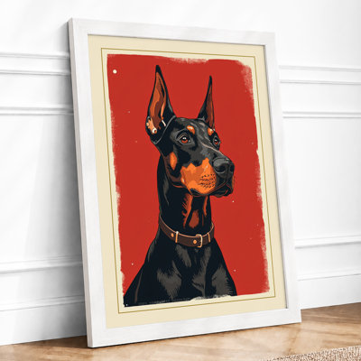 Alert Doberman Retro - Framed Print