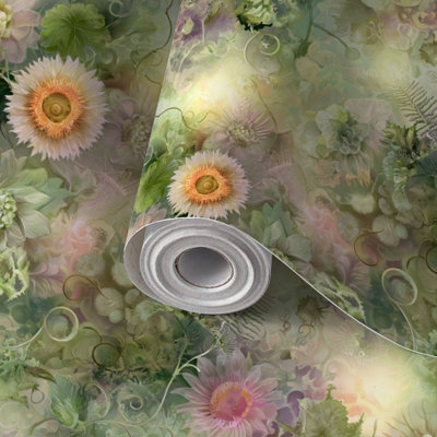 Papier peint adhésif à peler et coller avec vignes de curling à motif floral éthéré auto-adhésif et amovible 17,7 po x 118 po (45 x 300 cm)