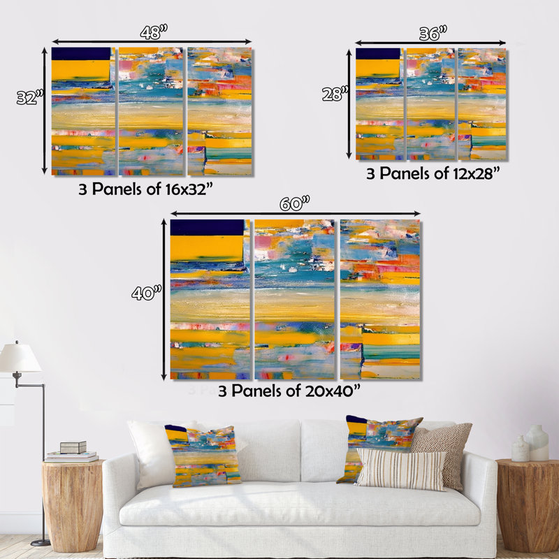 «Every Little Ocean Sunset Abstract Expressionism on Canvas», reproduction de 3 pièces, H 40 po x l 60 po x P 1 po