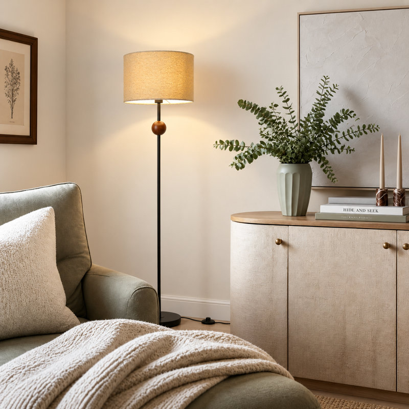 Lampe sur pied standard 59,8 "avec abat-jour tambour en tissu et interrupteur au pied