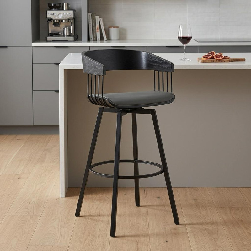Tabouret rembourré Lynnox, Tabouret de comptoir (siège d'une hauteur de 27 p, Noir, Gris