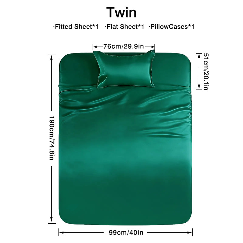 Ensemble de draps 4 pièces en satin - ultra doux 85 g et soyeux - couleur unie lavable à la machine, Vert