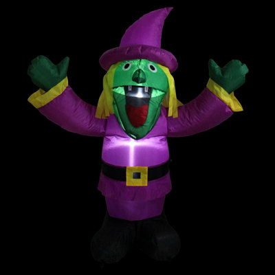 Décoration de Noël d'Halloween sorcière lumineuse 3,5 'gonflable mauve