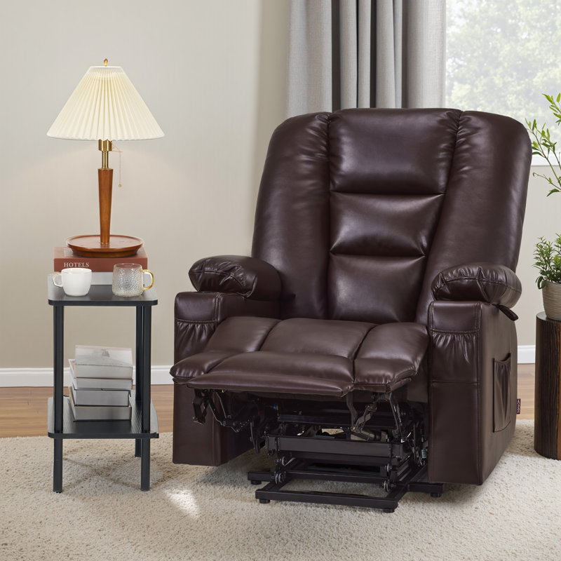 Power Lift Recliner Chair with Massage and Heat, Faux Leather, Brown