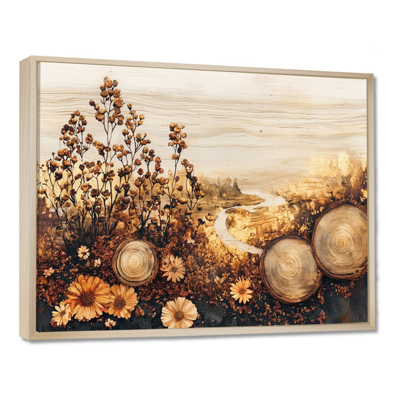 Gracee - Floral Wall Art, H 12 po x l 20 po, Cadre flottant, Naturel