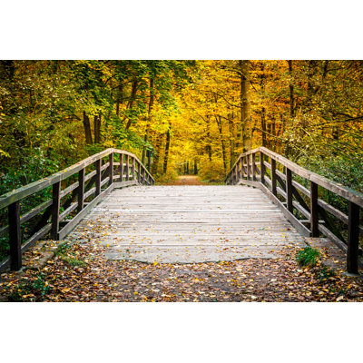 Bridge In Autumn Park - Wrapped Canvas Print