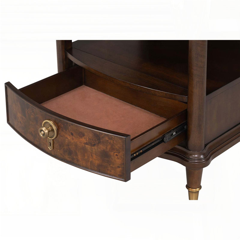 Modern End Table with Pull-Out Tray – Dark Cherry Finish