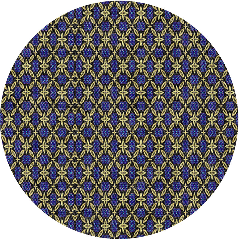 Tapis bleu/beige à motifs, Rond 5 pi