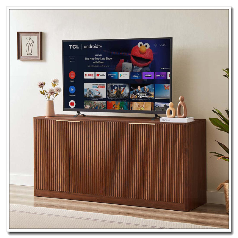 4-Door Wavy Storage Cabinet, Walnut