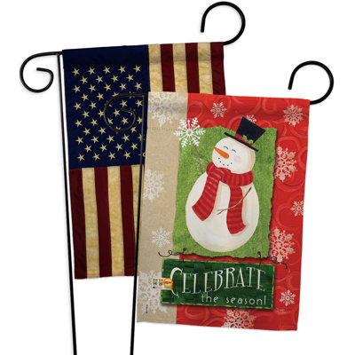Drapeau de jardin 2 côtés en polyester 19 po x 13 po célébra the saison impressions bonhomme de neige