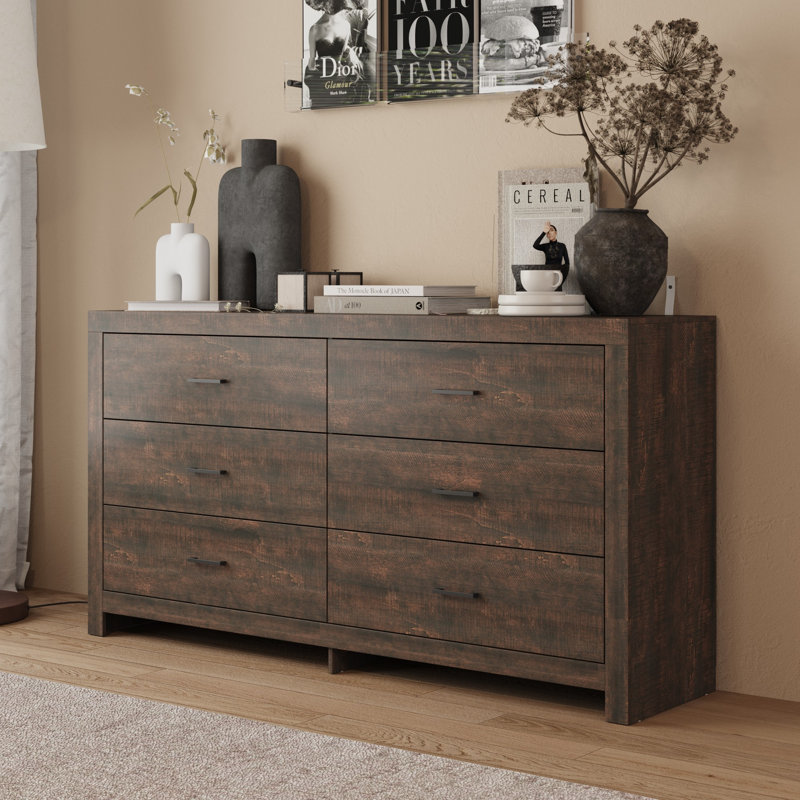 Commode à six tiroirs de style rustique, Brun