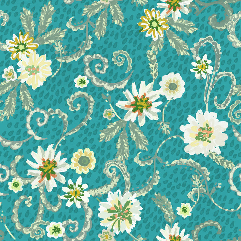 Yuki Osada Floral Non-Pasted Satin Wallpaper Double Roll, Blue