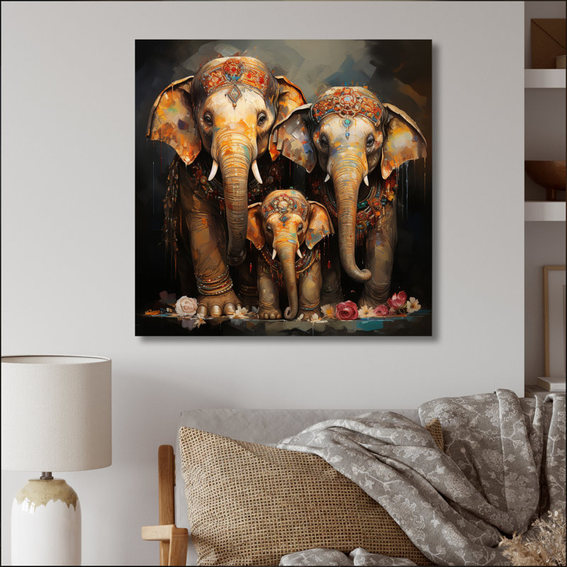 Art asiatique, éléphants thaïlandais VI - impression, H 24 po x l 24 po x P 1 po, Toile tendue